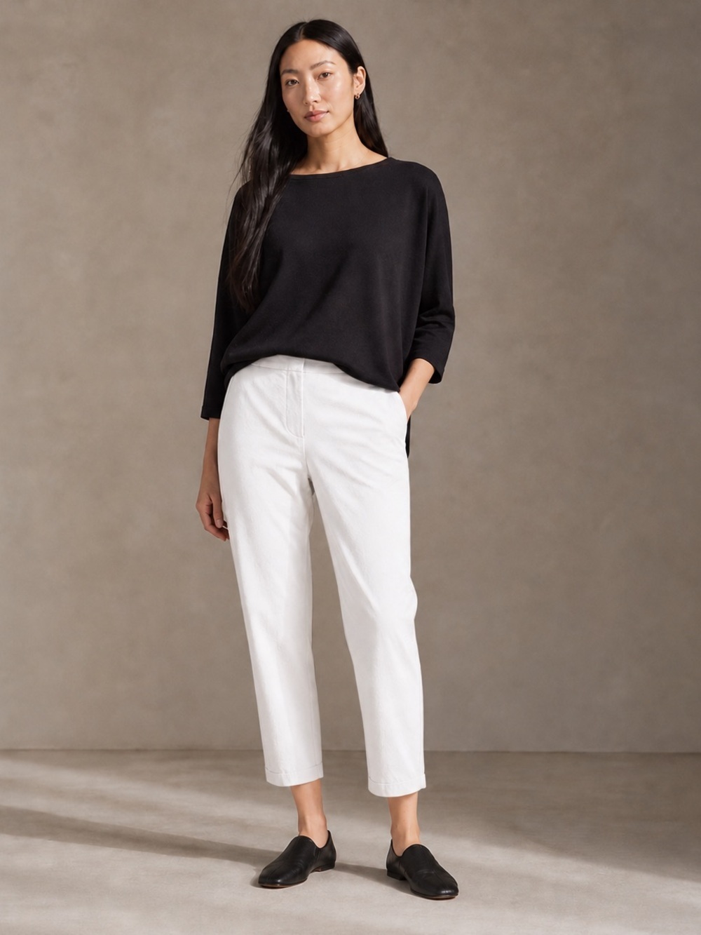 Eileen Fisher White Organic Cotton Hemp Tapered Ankle Pants 10‎